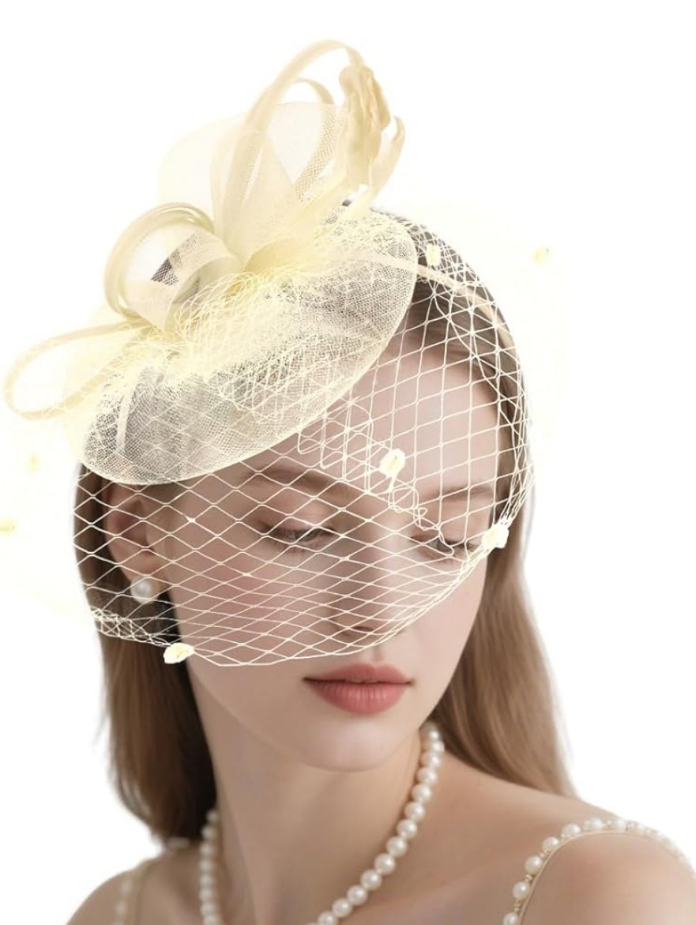 NEW! Elegant Ivory Birdcage Veil Fascinator Hat - Picture 2 of 5